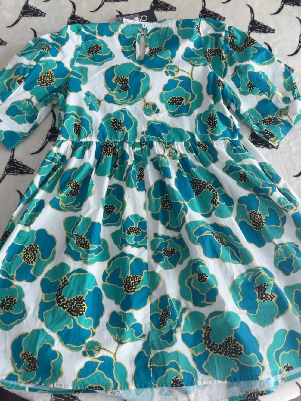 NWT GIGIO Teal Poppy Floral Cotton Babydoll Dress Size S - Picture 7 of 7